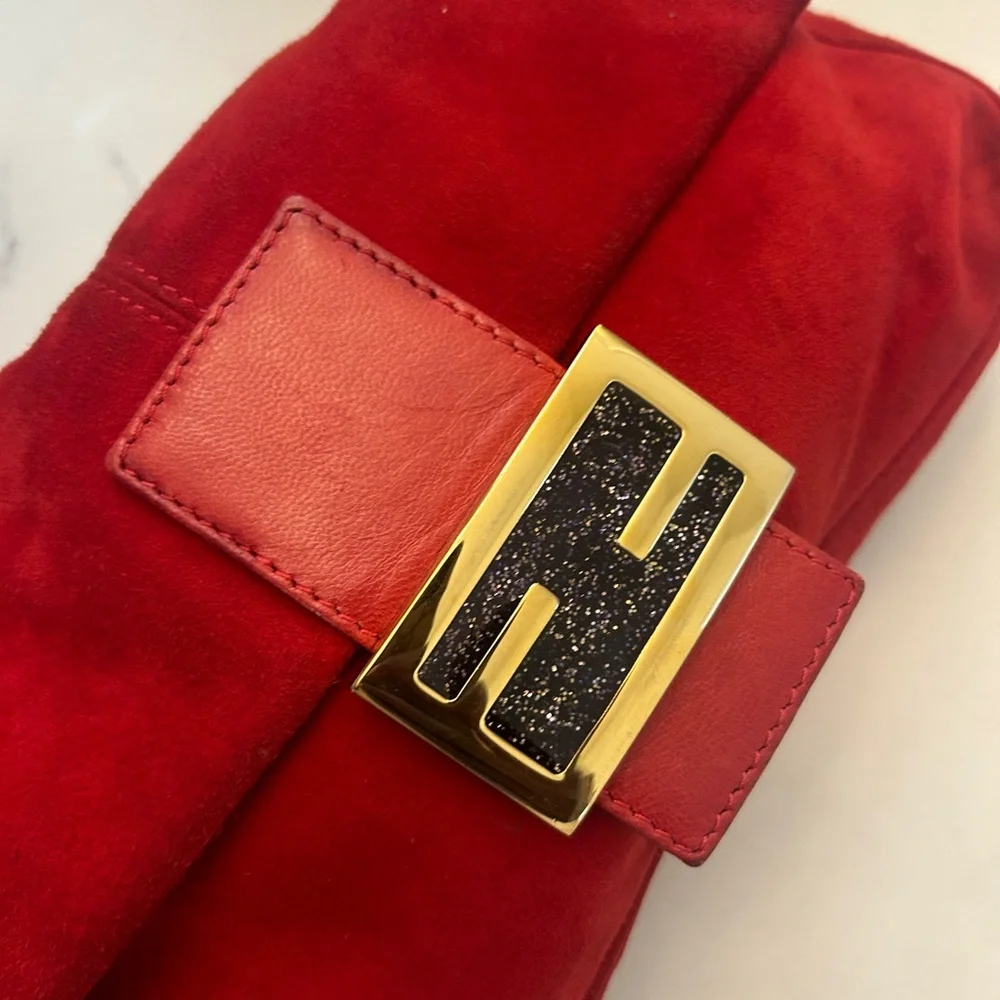 Fendi Red Suede Shoulder Bag with Gold Hardware - Picture 3 of 15